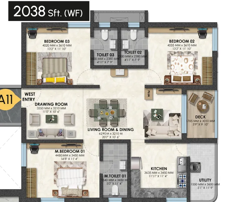 3 BHK Compact floor plan at Nova by Raghava
