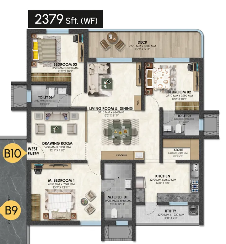 3 BHK Mid floor plan at Nova by Raghava