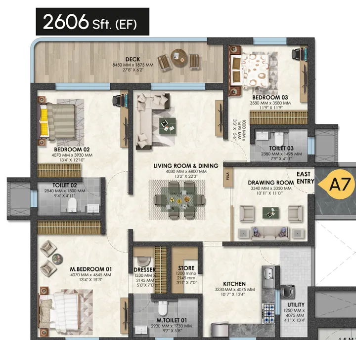 3 BHK Corner Large floor plan at Raghava Nova